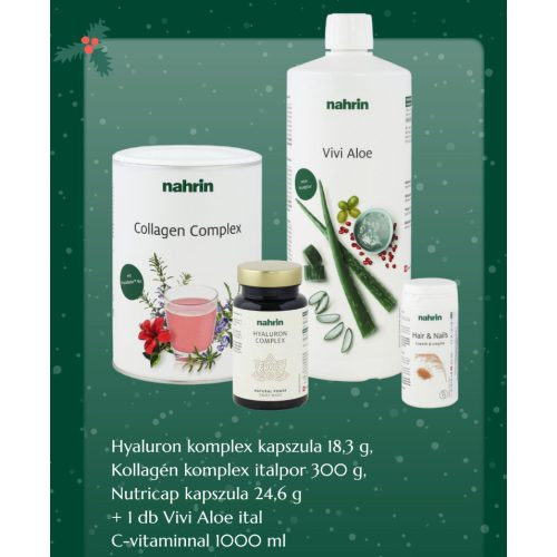 Hyaluron komplex kapszula 18,3 g, Kollagén komplex italpor 300 g, Nutricap kapszula 24,6 g + 1 db Vivi Aloe ital C-vitaminnal 1000 ml