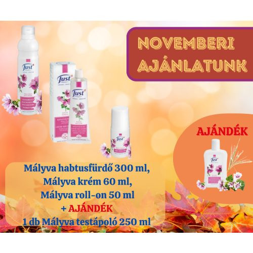 Mályva habtusfürdő 300 ml, Mályva krém 60 ml, Mályva roll-on 50 ml + 1 db Mályva testápoló 250 ml